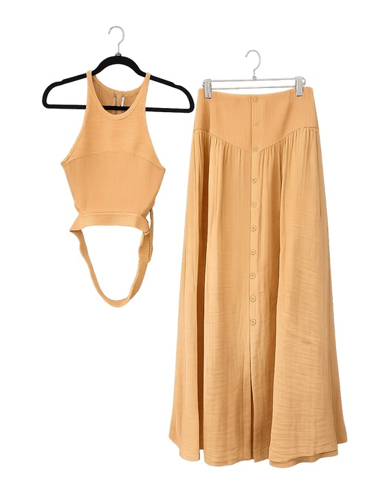 Free People Dresses & Skirts - Free People Camel Ribbed Crop Top & Button-Front Maxi Skirt Set